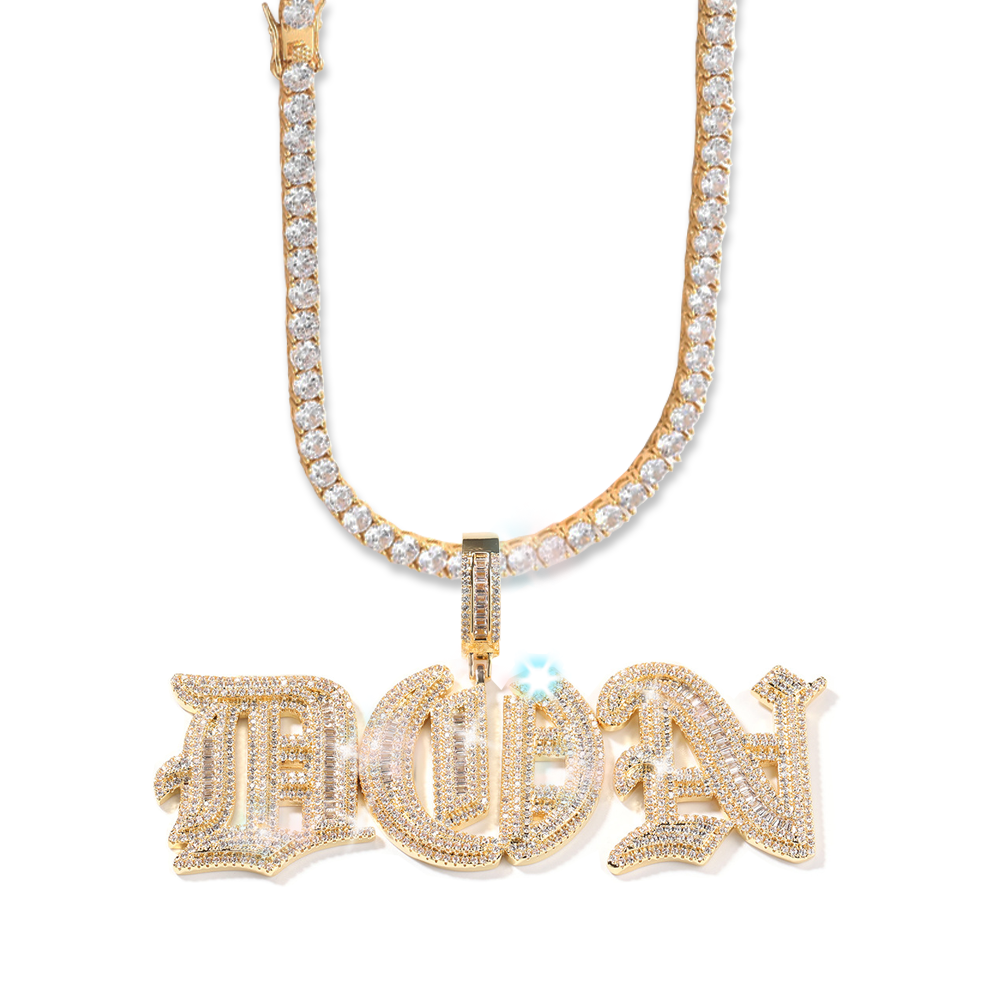 Moissanite Custom old English Initial necklace