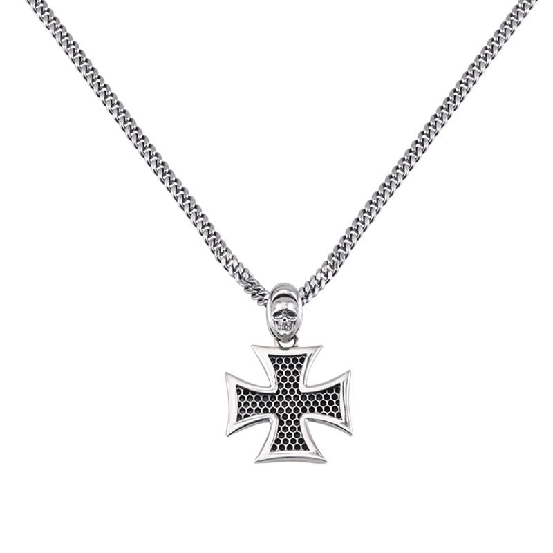 Skull Cross Biker Necklace Stainless Steel Men