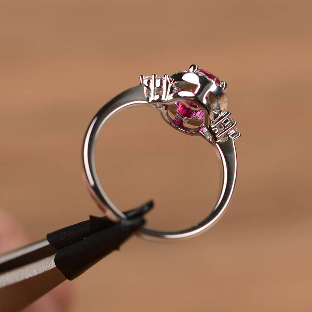 Anel de casamento para mulheres em prata esterlina rosa gemstone