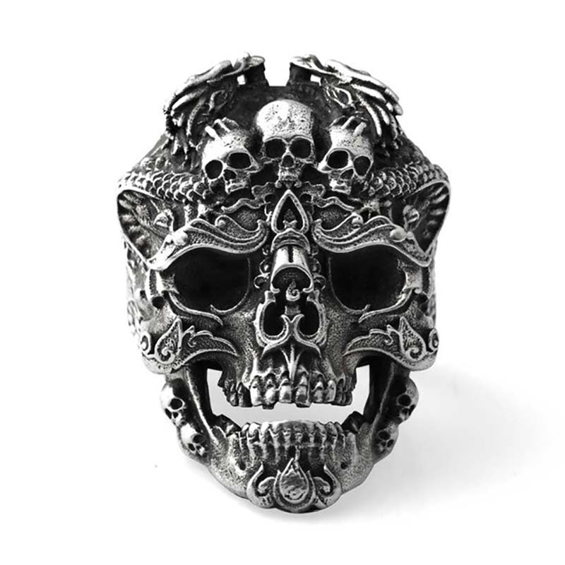 Silver Mens Vintage Black Tattoo Gothic Punk Skull Biker Ring