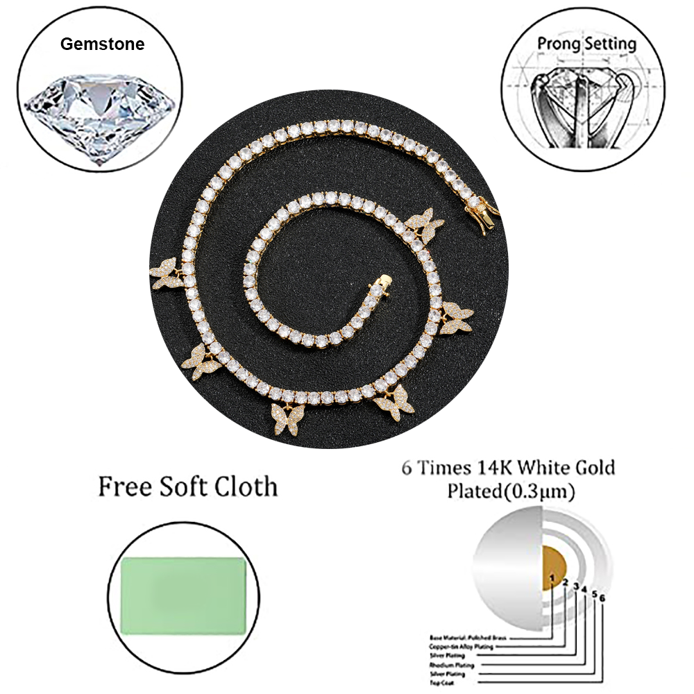Moissanite Iced Out Butterfly Tennis Chain