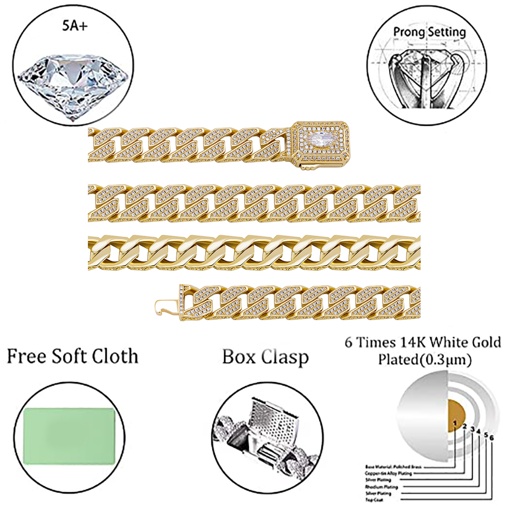 Moissanite 12mm Iced Out Cuban Link Chain