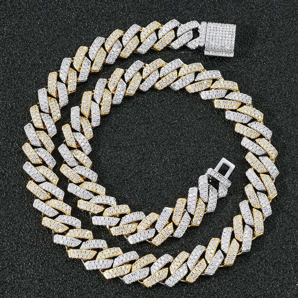 Moissanite Two Toned Blingbling Iced Out Cuban Link Chain