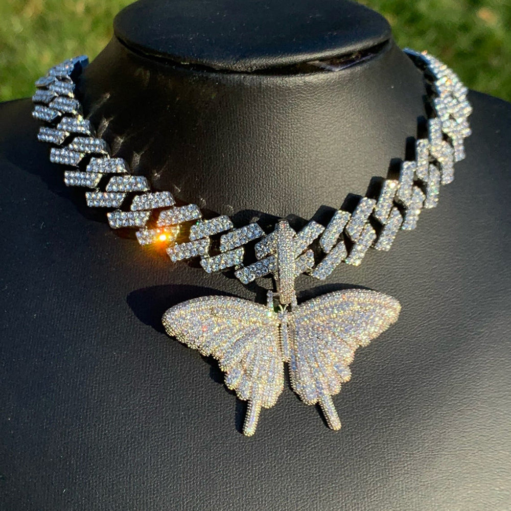 Moissanite Iced Out Butterfly 14mm Cuban Link Chain