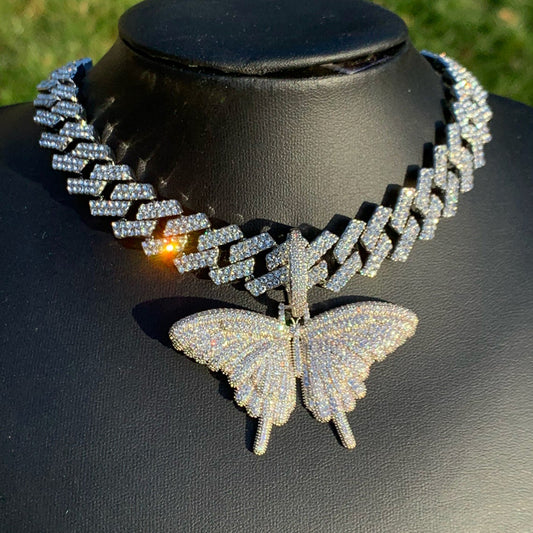 Moissanite Iced Out Butterfly 14mm Cuban Link Chain