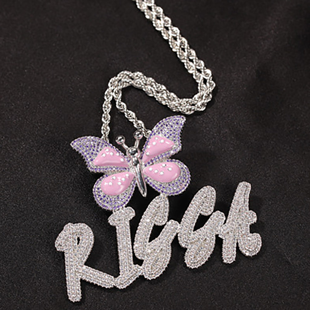 Moissanite Iced Out Custom butterfly name necklace