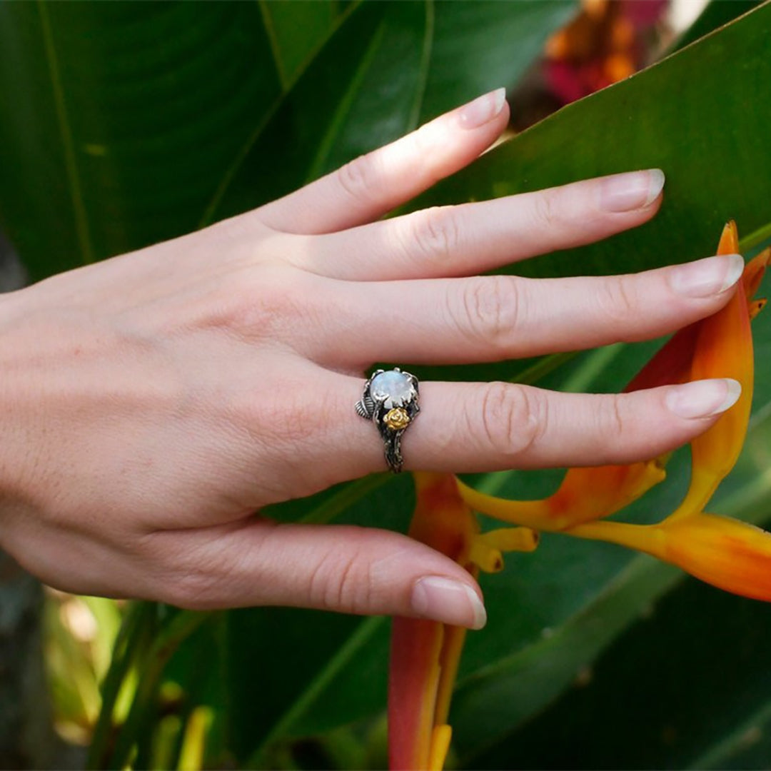Anel de casamento gótico de pedra preciosa de prata joias exclusivas criativas para mulheres