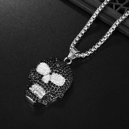 Skull Heads Pendant Black Gem Necklace Men