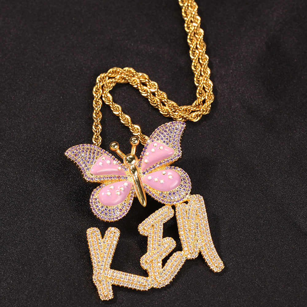 Moissanite Iced Out Custom butterfly name necklace