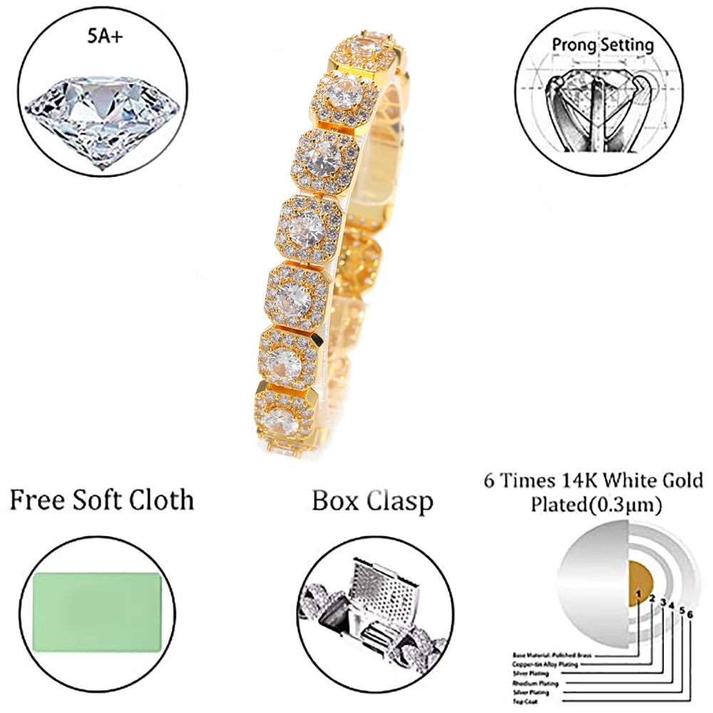 Moissanite Iced Out 12mm Cuban Link Chain Bracelet