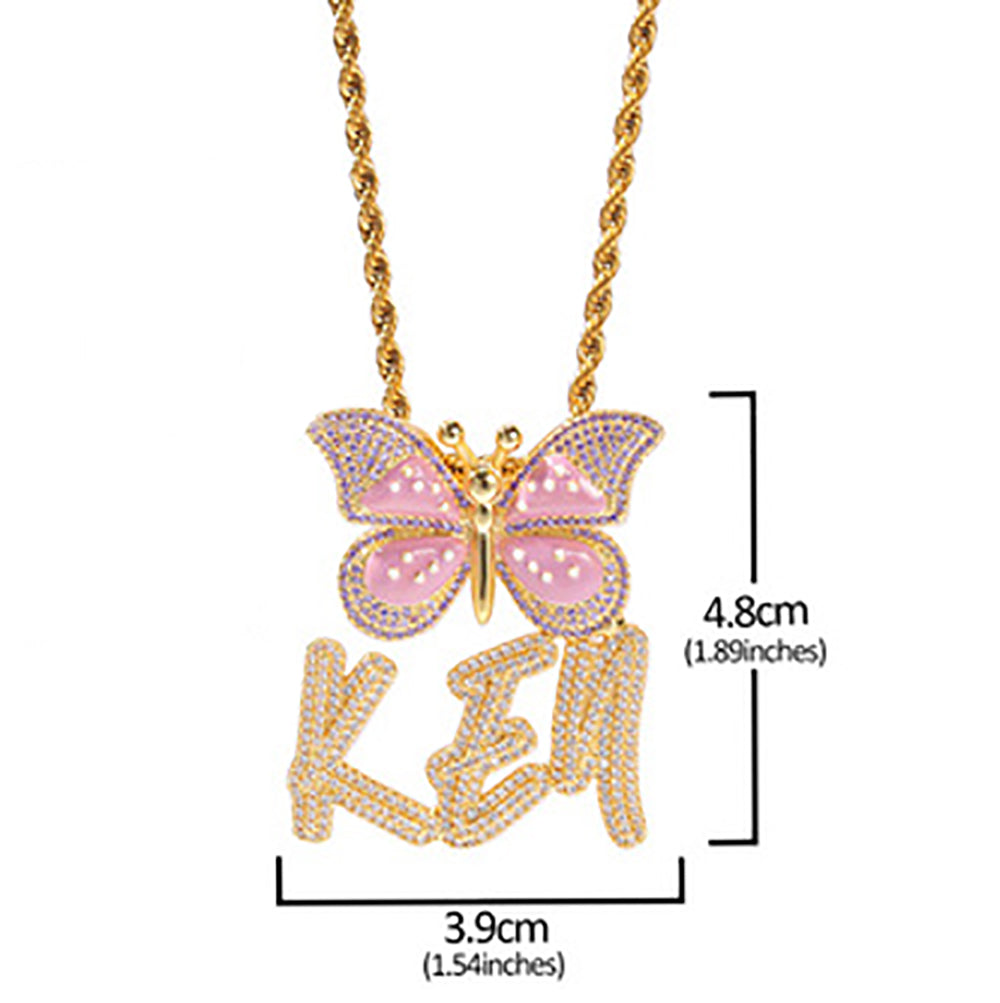 Moissanite Iced Out Custom butterfly name necklace