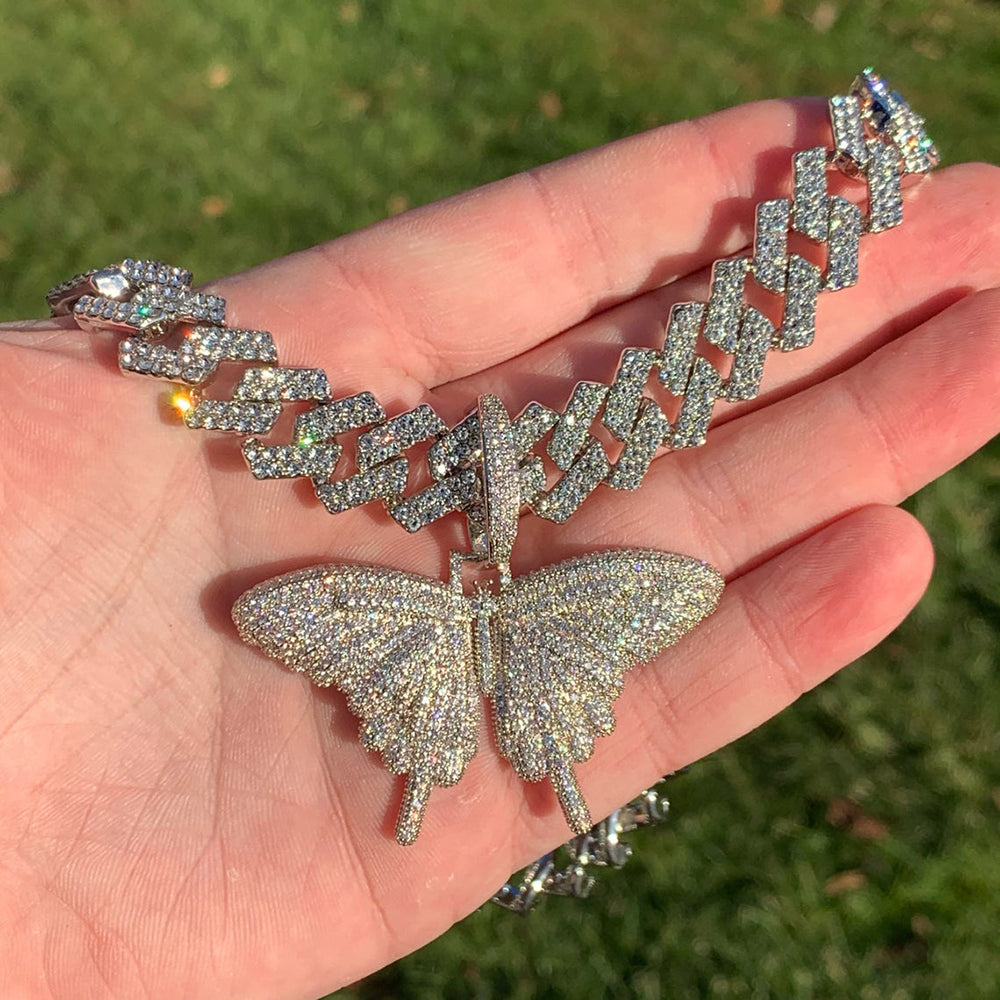 Moissanite Iced Out Butterfly 14mm Cuban Link Chain