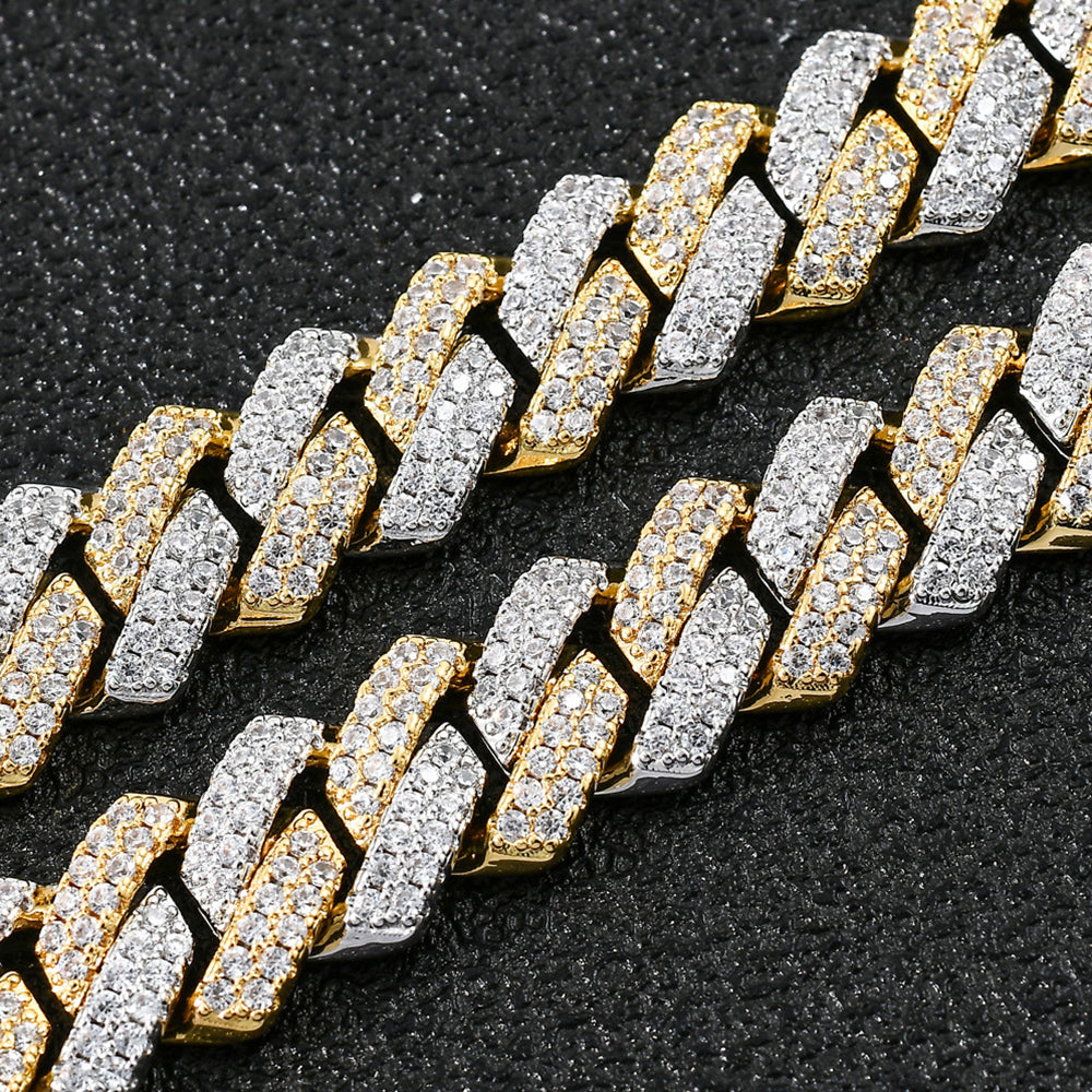 Moissanite Two Toned Blingbling Iced Out Cuban Link Chain