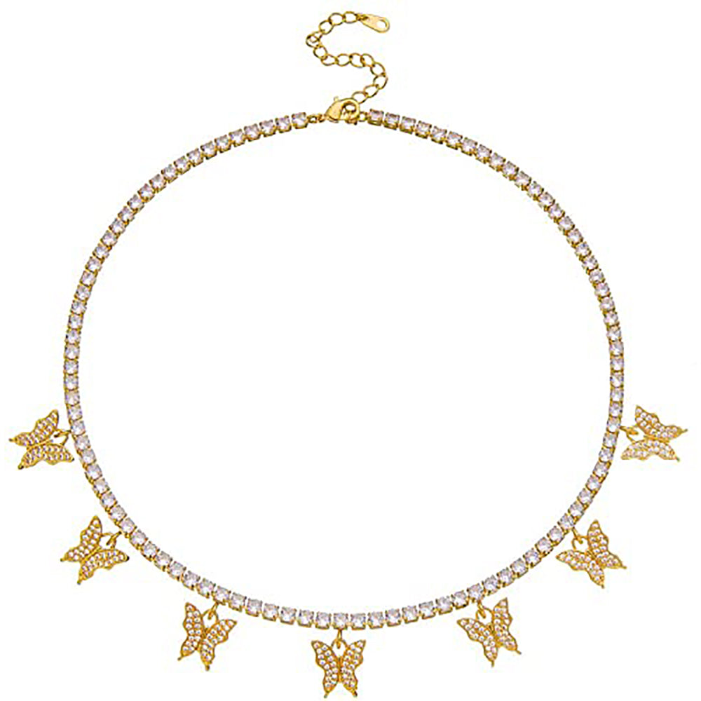Moissanite Iced out Butterfly Tennis Chain Necklace