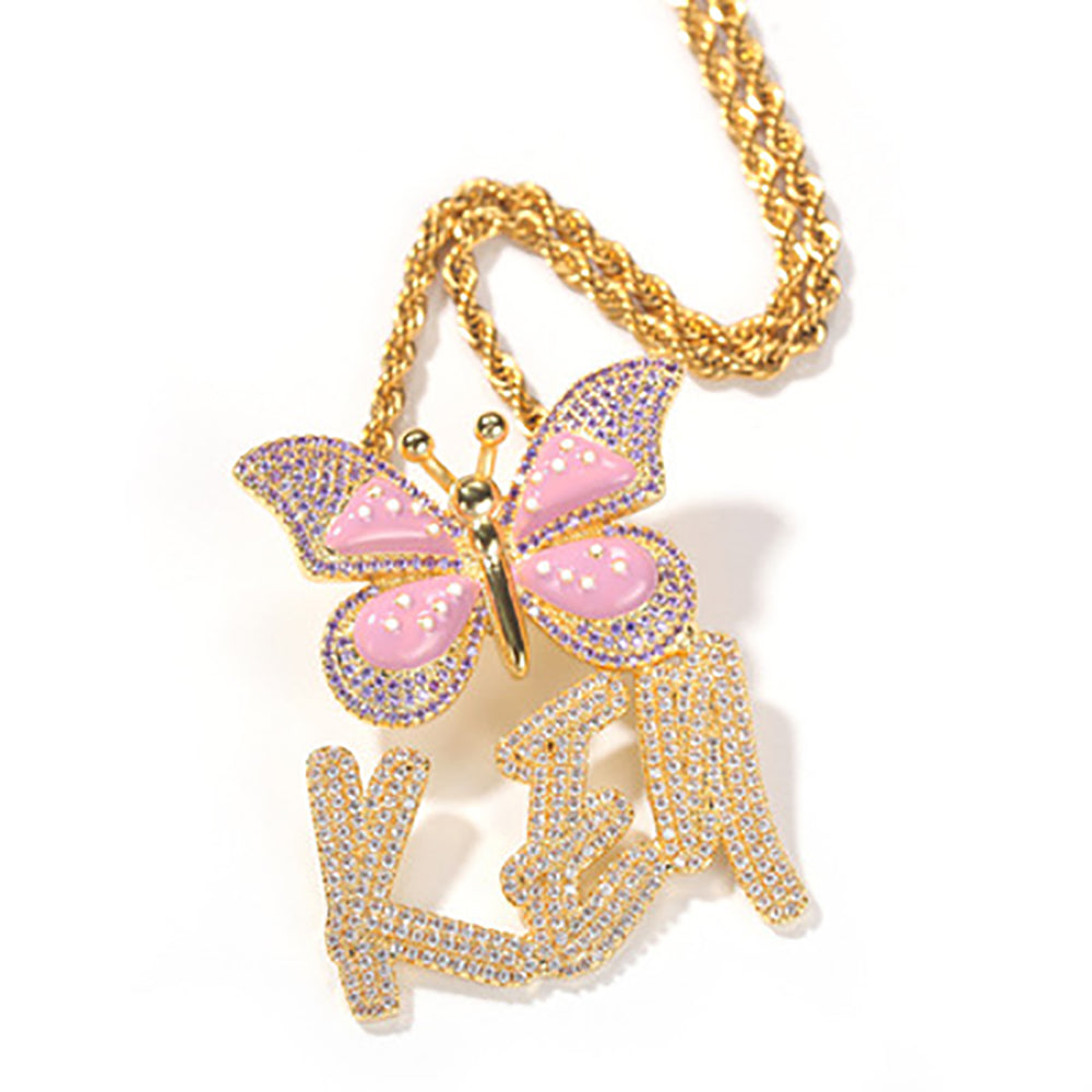 Moissanite Iced Out Custom butterfly name necklace
