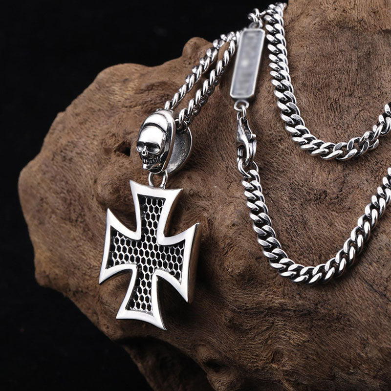 Skull Cross Biker Necklace Stainless Steel Men