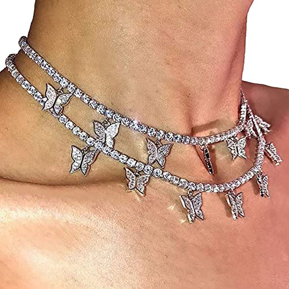 Moissanite Iced out Butterfly Tennis Chain Necklace