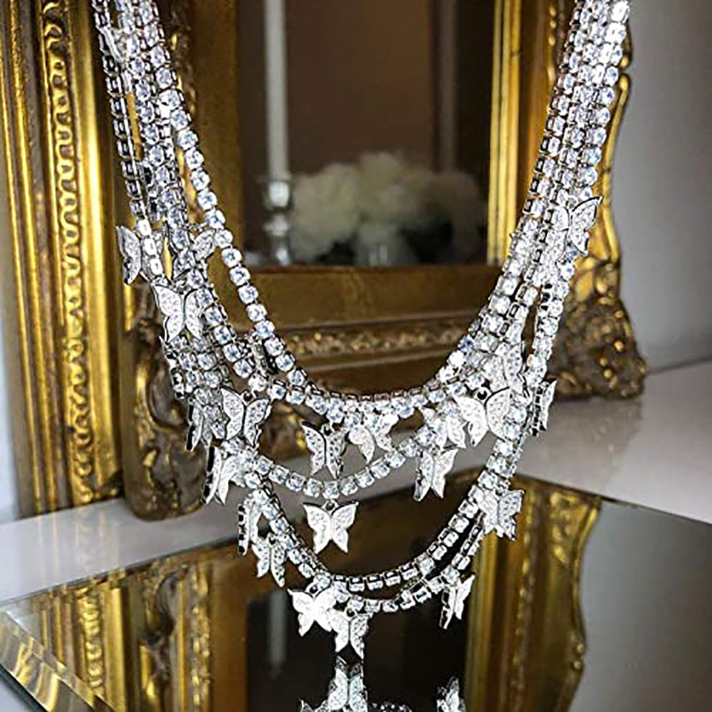Moissanite Iced out Butterfly Tennis Chain Necklace