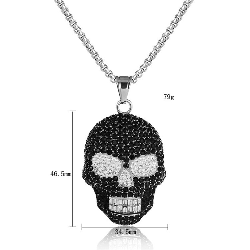 Skull Heads Pendant Black Gem Necklace Men