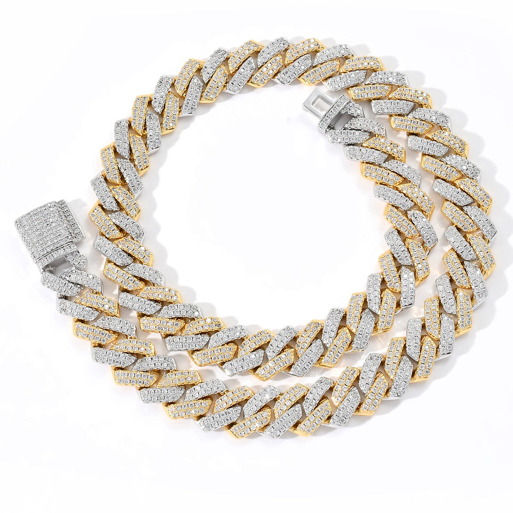 Moissanite Two Toned Blingbling Iced Out Cuban Link Chain