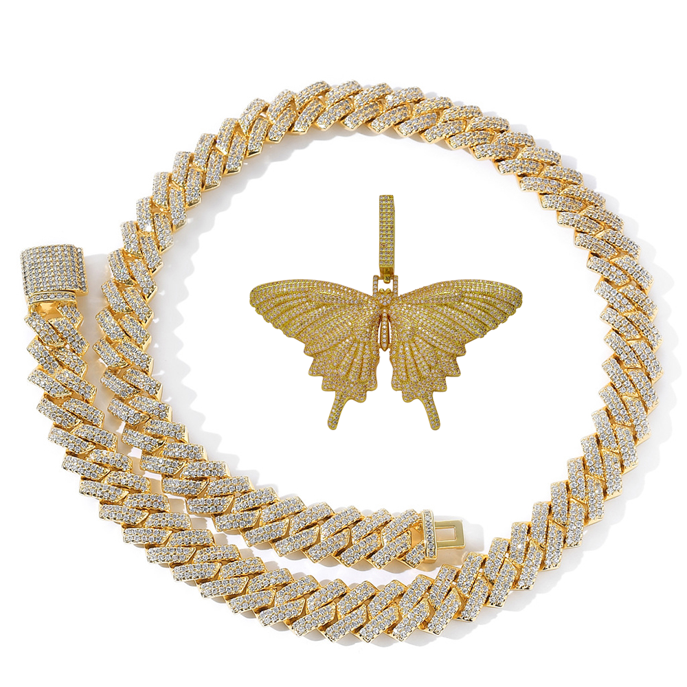Moissanite Iced Out Butterfly 14mm Cuban Link Chain