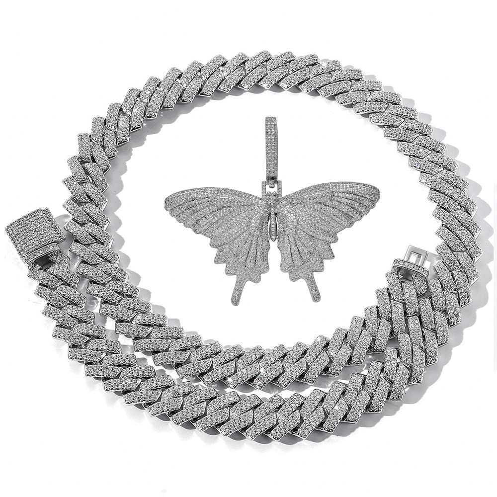 Moissanite Iced Out Butterfly 14mm Cuban Link Chain