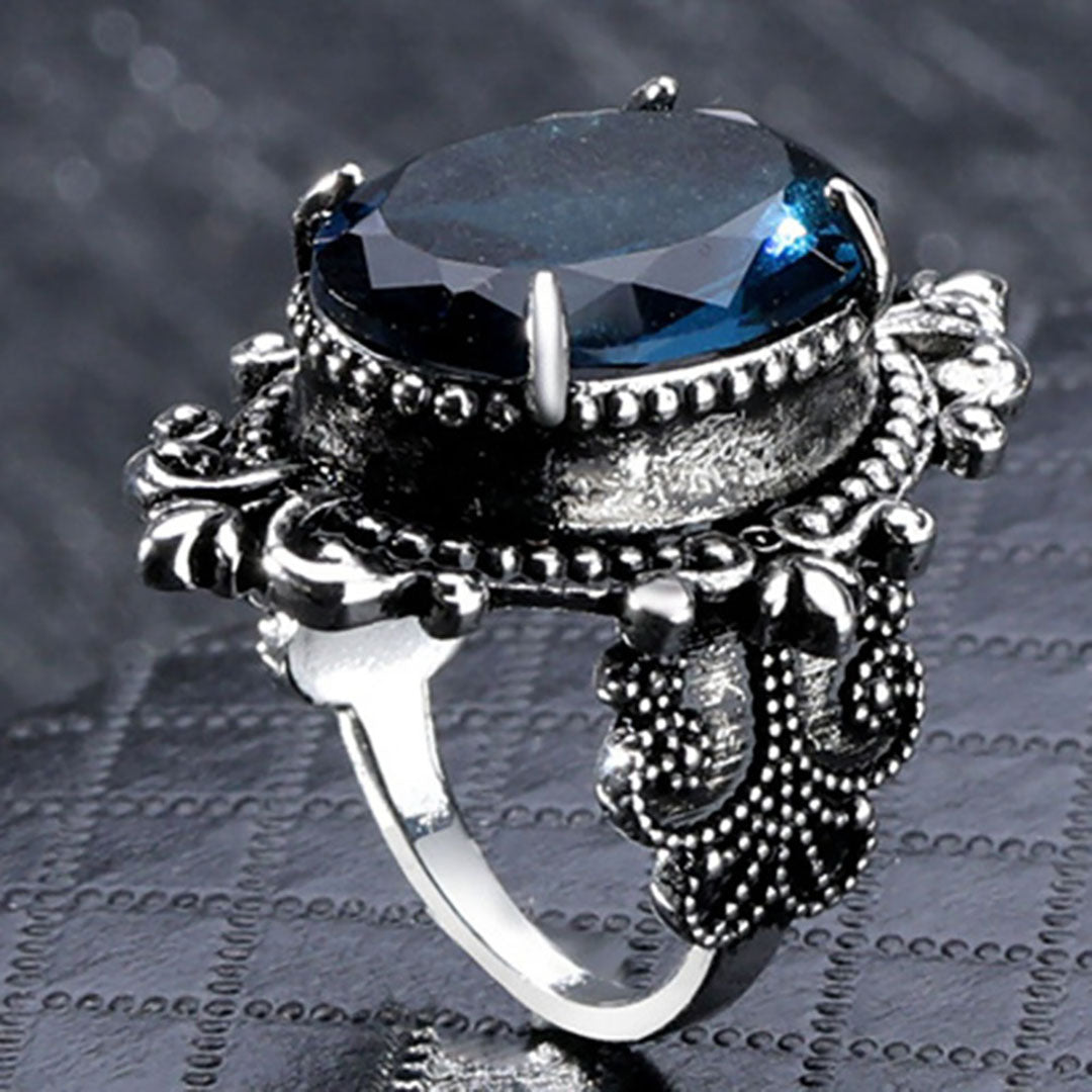 Anel de noivado gótico em prata esterlina azul gemstone anel de noivado para mulheres