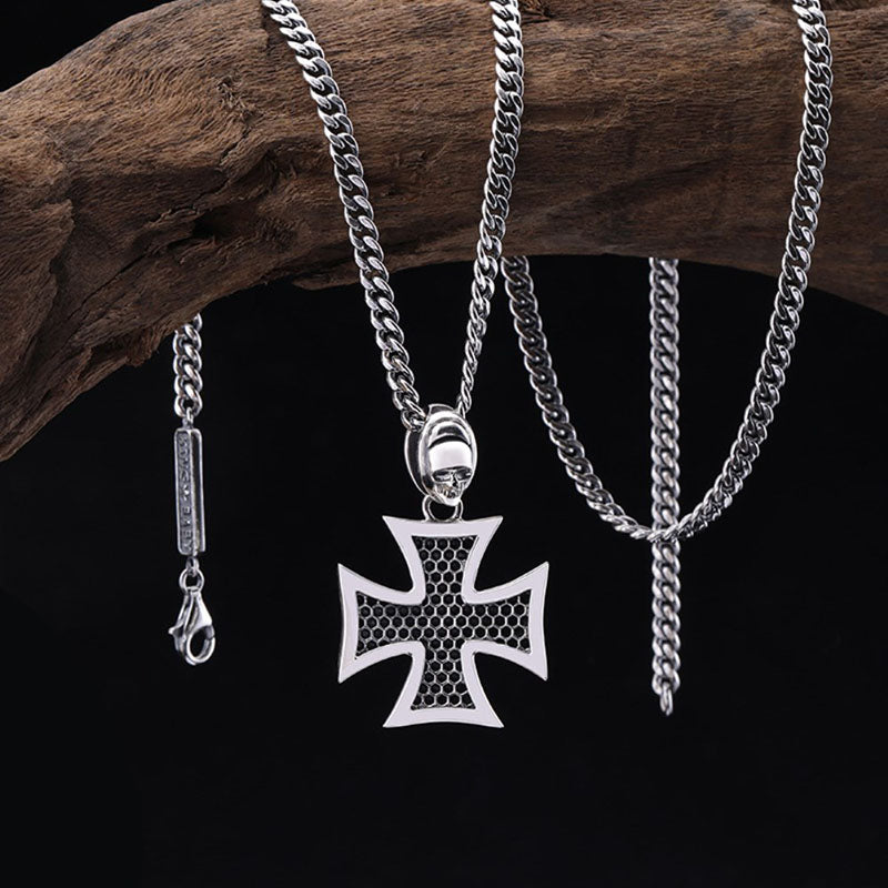 Skull Cross Biker Necklace Stainless Steel Men
