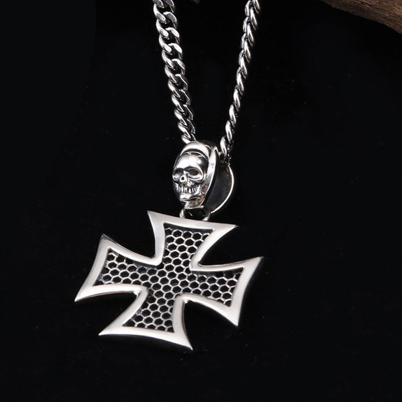 Skull Cross Biker Necklace Stainless Steel Men