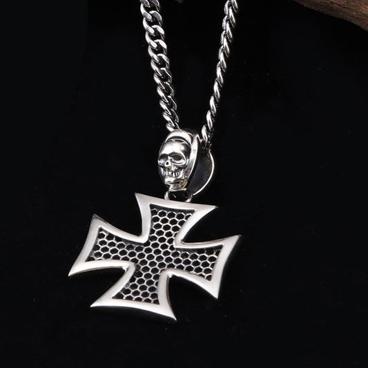 Skull Cross Biker Necklace Stainless Steel Men