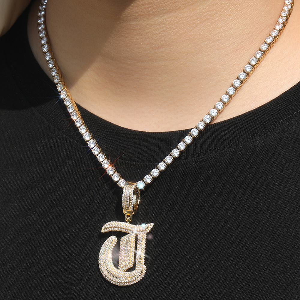 Moissanite Custom old English Initial necklace
