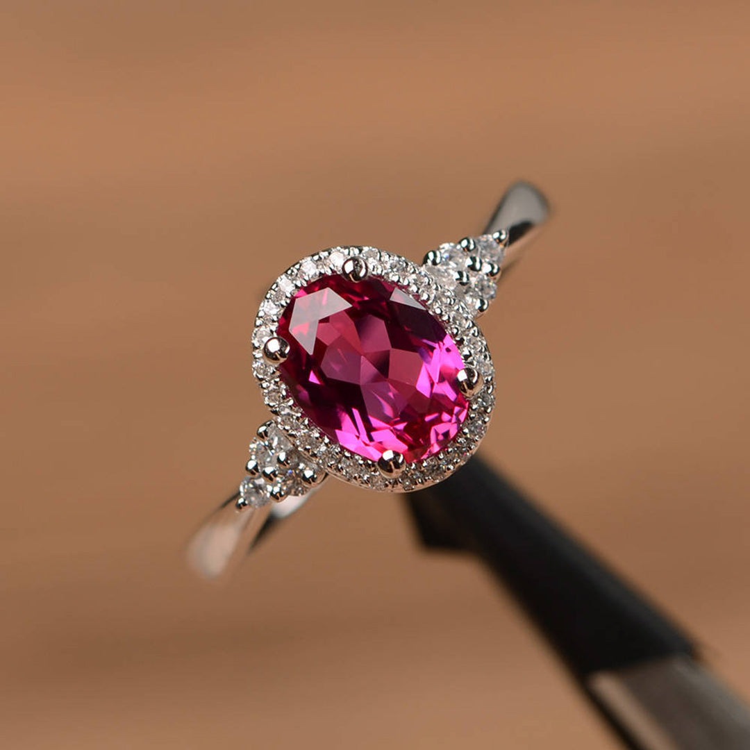 Anel de casamento para mulheres em prata esterlina rosa gemstone