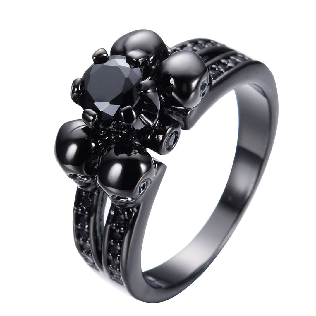 Silver Womens Gem Six Claws Four Skull Gothic Wedding Ring