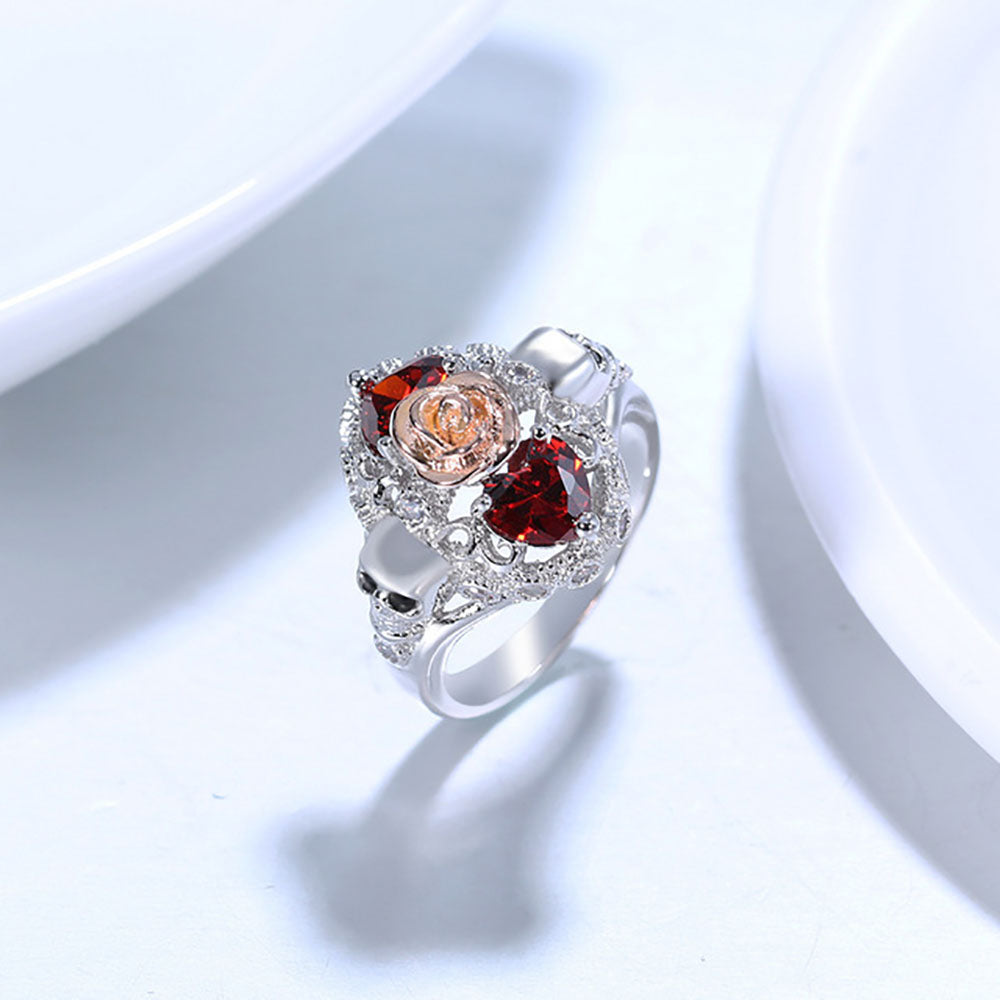 Silver Skull Diamond Gothic Wedding Ring For Women