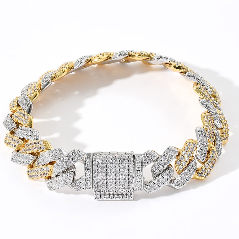 Moissanite Two Toned Blingbling Iced Out Cuban Link Chain
