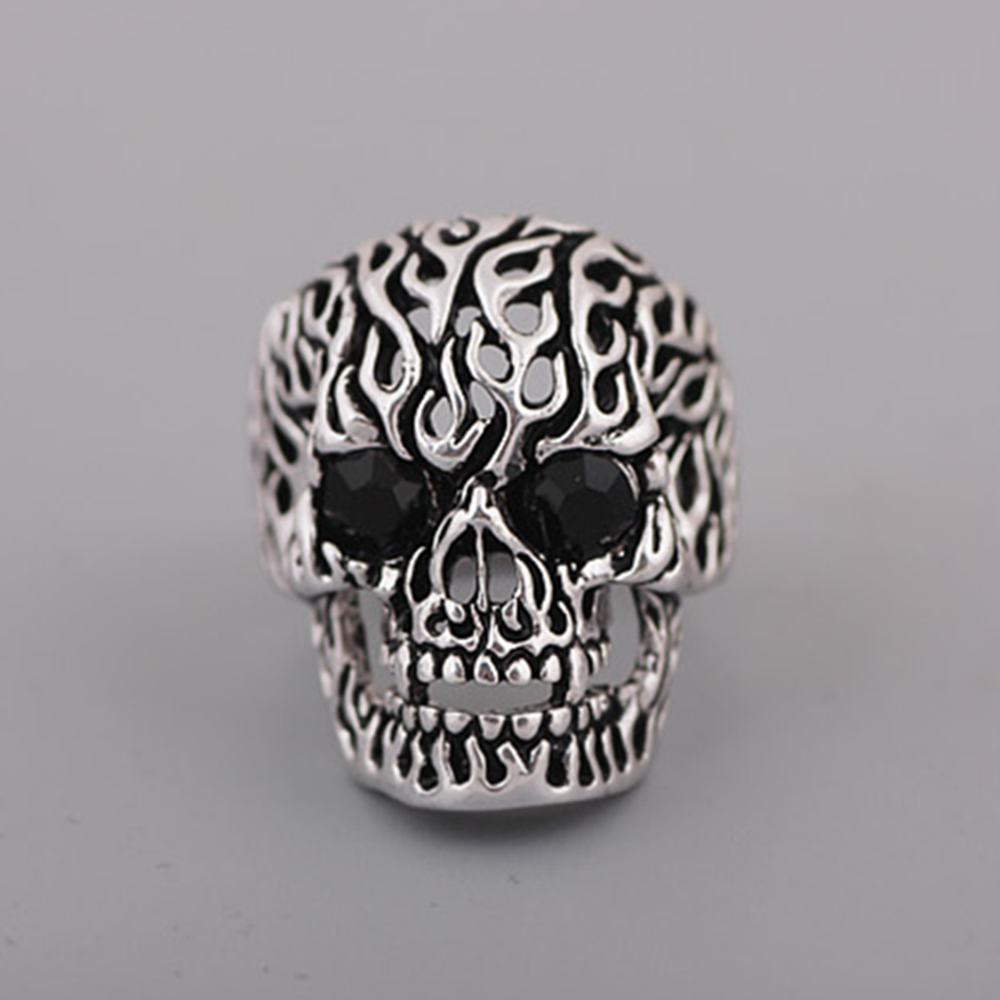 Vintage Silver Gothic Skull Wedding Ring Gem eyes
