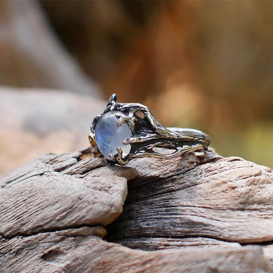Anel de casamento gótico de pedra preciosa de prata joias exclusivas criativas para mulheres