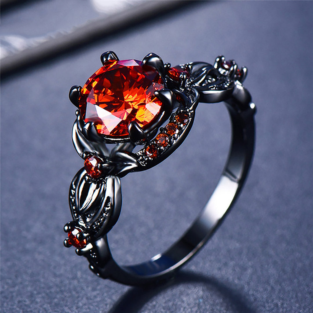 Sterling Silver Female Round Flower Ring With Big Gemstone Gothic Wedding Ring