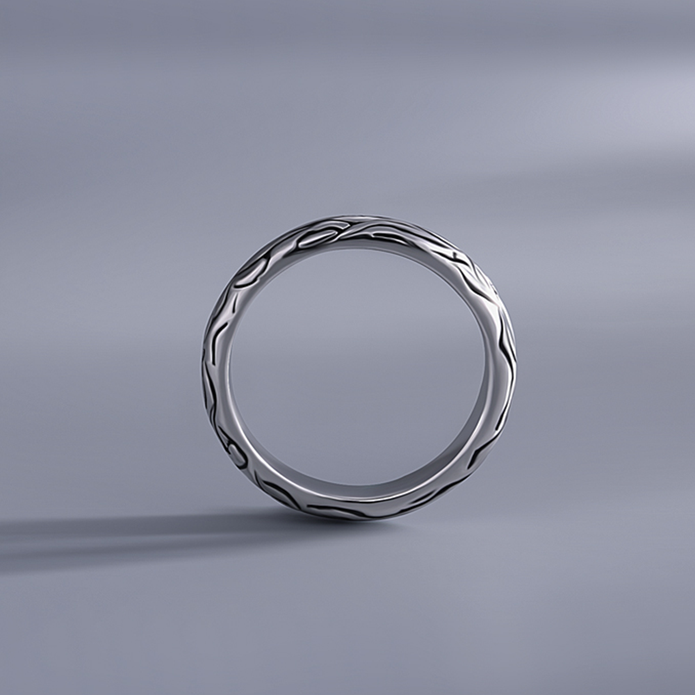 Aliança de casamento de grão de madeira lisa com anel de prata esterlina