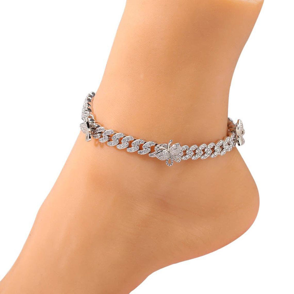 Moissanite Iced Out cuban butterfly anklet