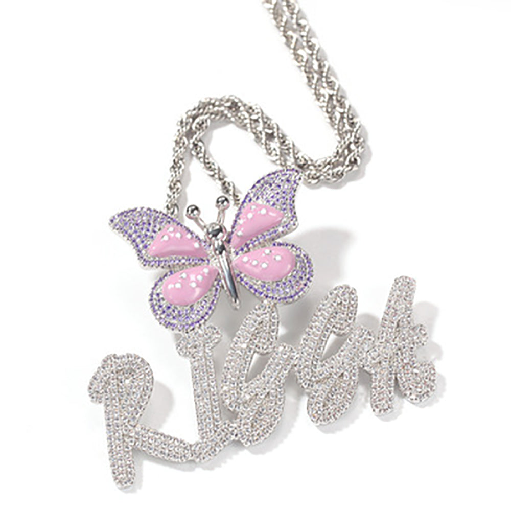 Moissanite Iced Out Custom butterfly name necklace