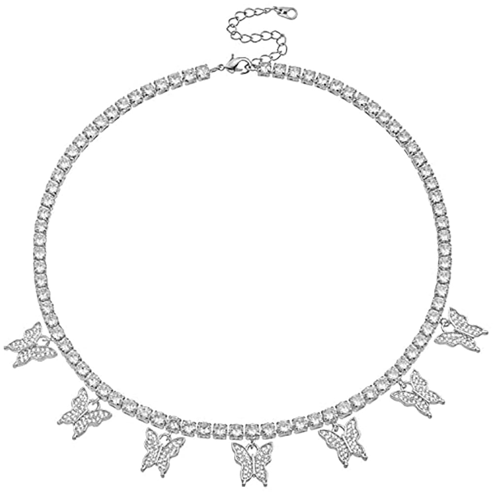 Moissanite Iced out Butterfly Tennis Chain Necklace