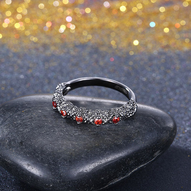 Silver Red Zirconia Black Gothic Engagement Ring Women