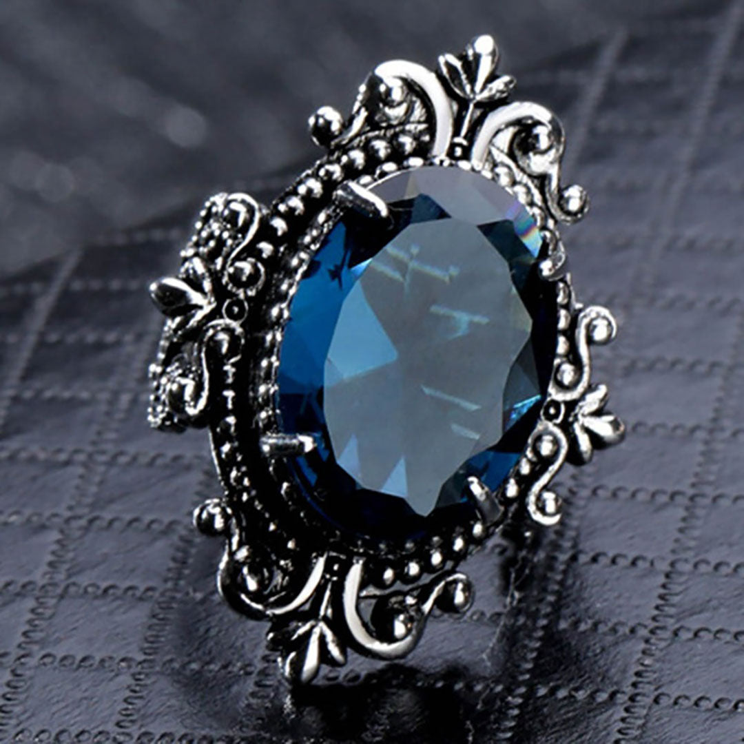 Anel de noivado gótico em prata esterlina azul gemstone anel de noivado para mulheres