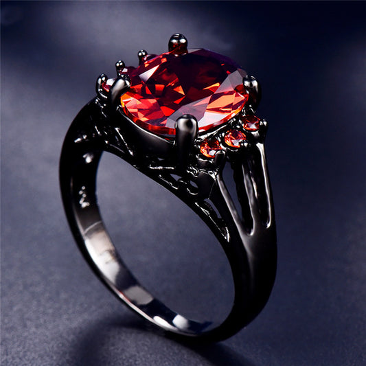 Anel de pedra preciosa de prata esterlina vermelha / roxa para mulheres anel de casamento gótico
