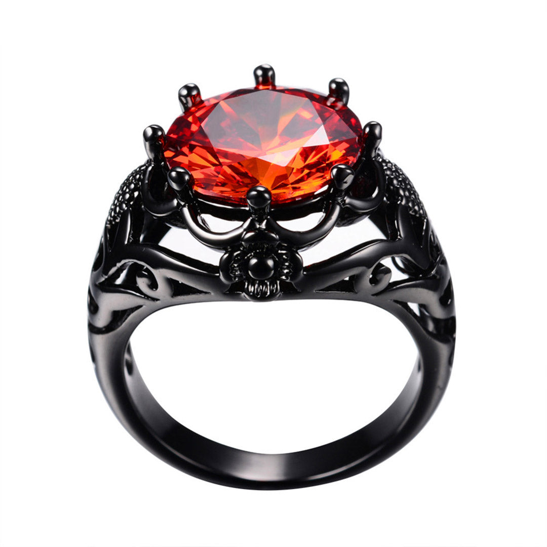 Sterling Silver Big Round Red Gemstone Ring Gothic Engagement Ring