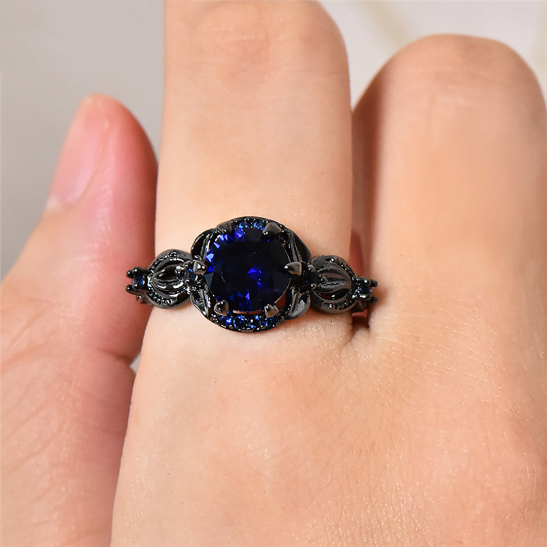 Anel de flor redondo feminino de prata esterlina com grande pedra preciosa anel de casamento gótico