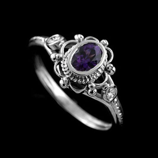 Anel de casamento gótico em prata esterlina retrô vermelho roxo gemstone para mulheres anel de noivado gótico