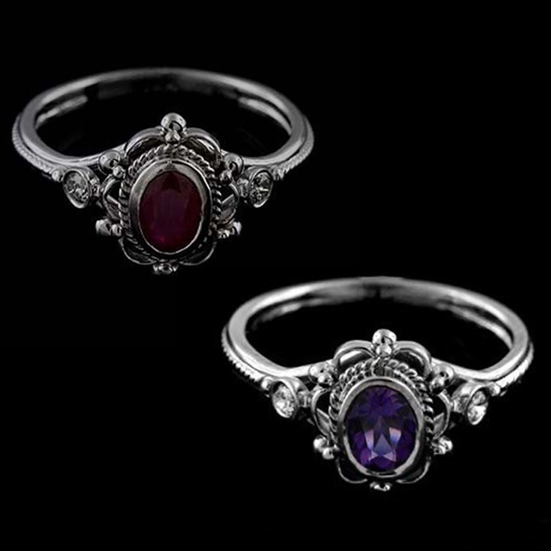Anel de casamento gótico em prata esterlina retrô vermelho roxo gemstone para mulheres anel de noivado gótico