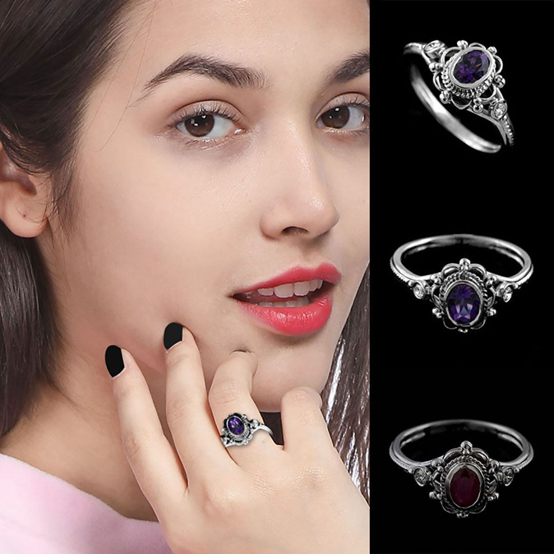 Anel de casamento gótico em prata esterlina retrô vermelho roxo gemstone para mulheres anel de noivado gótico